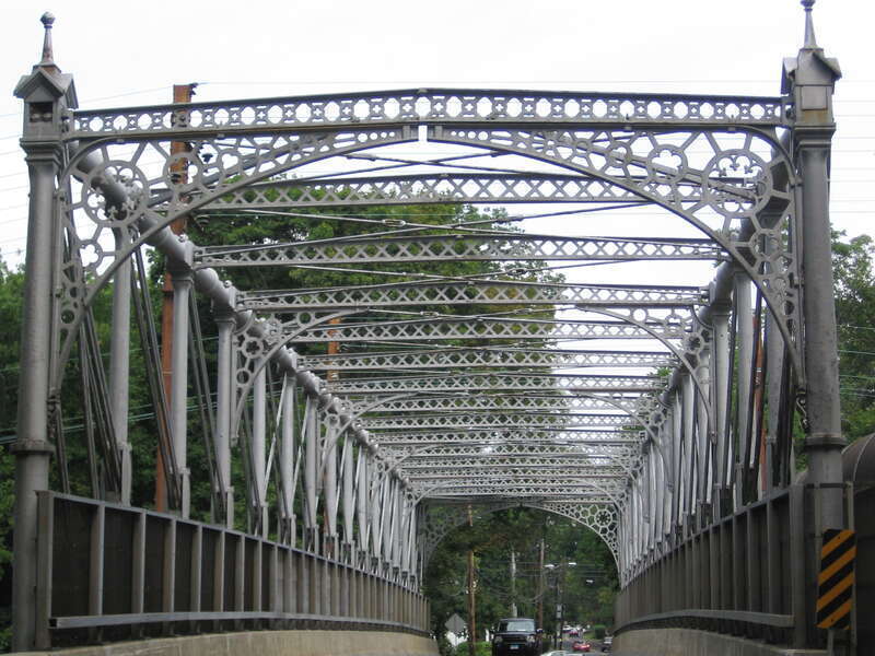 Bridge superstructure of the bridge that carries Riverside Avenue over the Metro-North Railroad tracks next to the Riverside in the Riverside section of Greenwich, Connecticut.