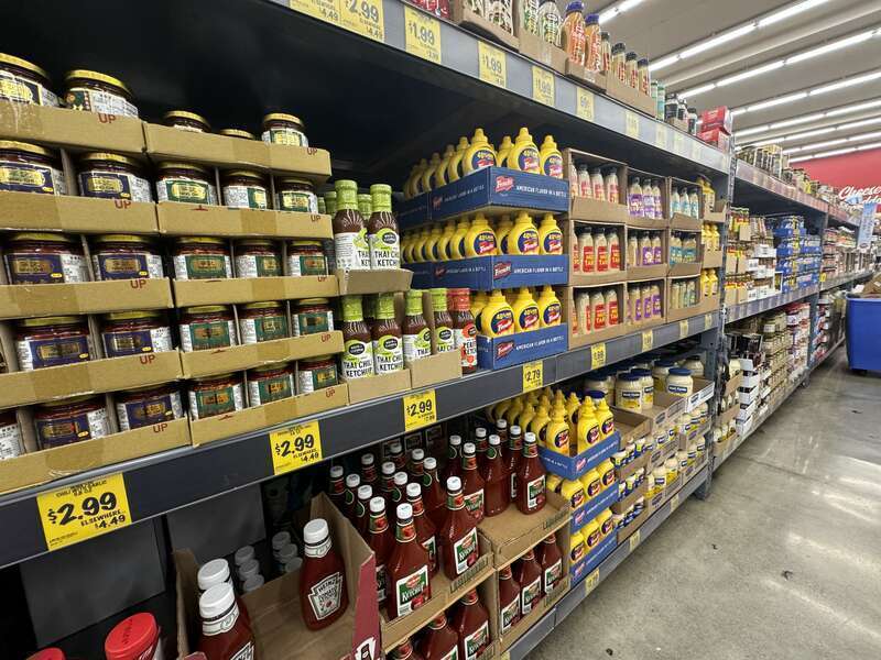 Condiment aisle at Grocery Outlet, Petaluma, California
