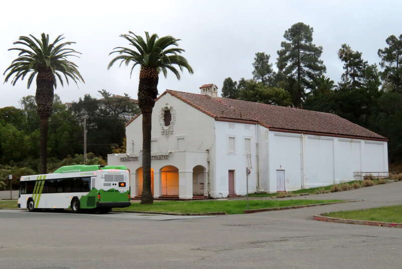 Hamilton Theatre (formerly the War Department Theater) and a Marin Transit bus in November 2018