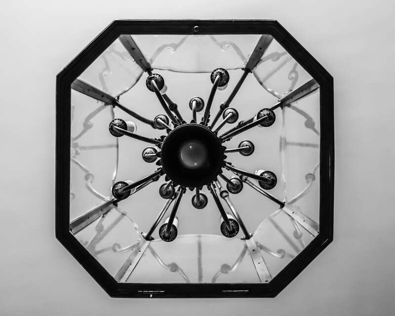 Chandelier, entrance hall of the Harley Clarke Mansion, Evanston, Illinois.