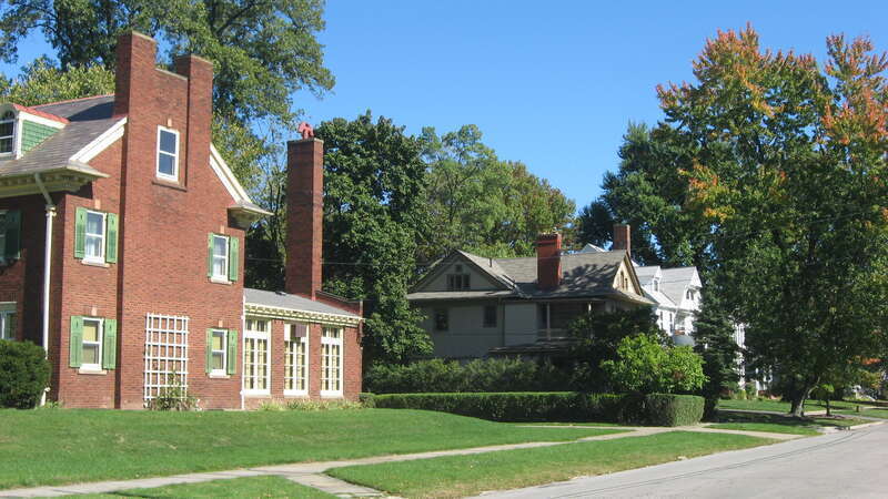 Houses on the northern side of Harrison Street east of the Washington Avenue junction in Elyria, Ohio, United States.  This block is part of the Washington Avenue Historic District, a historic district that is listed on the National Register of