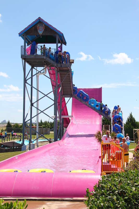 The Hawaiian Half Pipe water slide ride at Hawaiian Falls waterpark in The Colony, Texas.