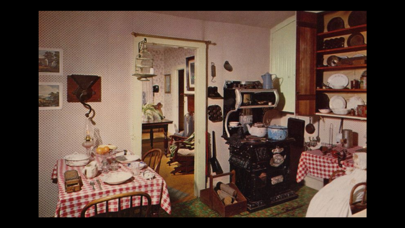 Kitchen of the historical Sproul house in Norwalk, California with view of parlor through door.  House was built by founder of the city, Gilbert H. Sproul.  House was eventually given to the City and turned into a museum.