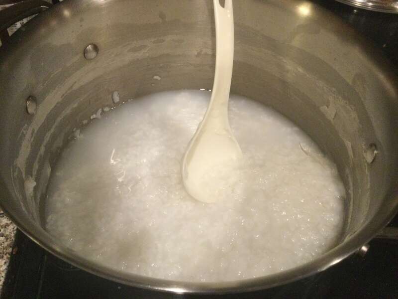Some leftover Khmer rice porridge made from cooked rice boiled in water.