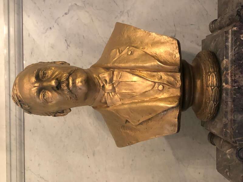 Bust of Leonard J Gordon @ Jersey City Public Library. Pedestal inscribed: 
In memory of
Leonard J Gordon
A True Citizen
A Earnest Educator
A Practical Philanthropist
This Free Public Library
is a Lasting Memorial
to his Endeavours
