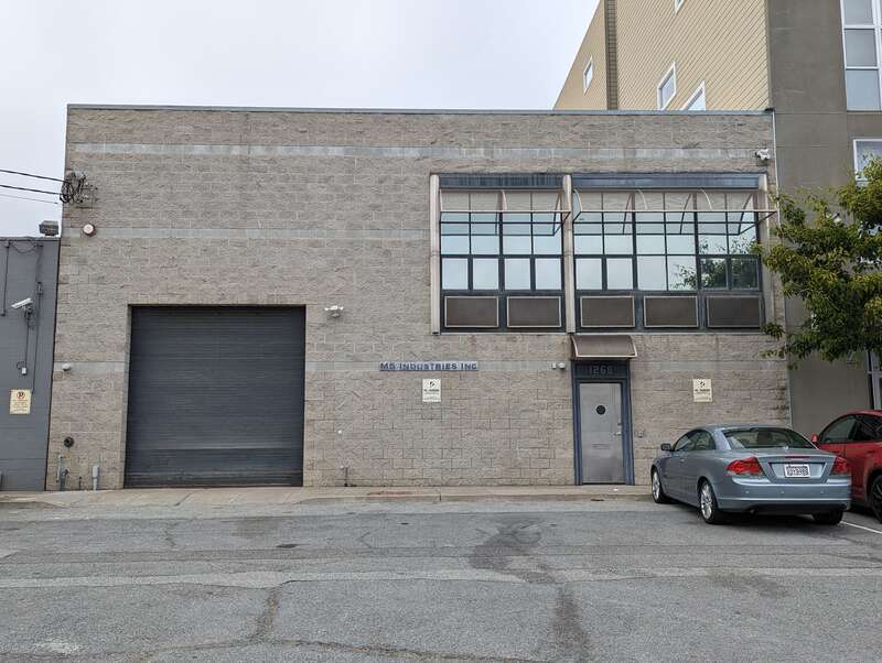The front view of M5 Industries, a special effects shop in an industrial district in southeast San Francisco.