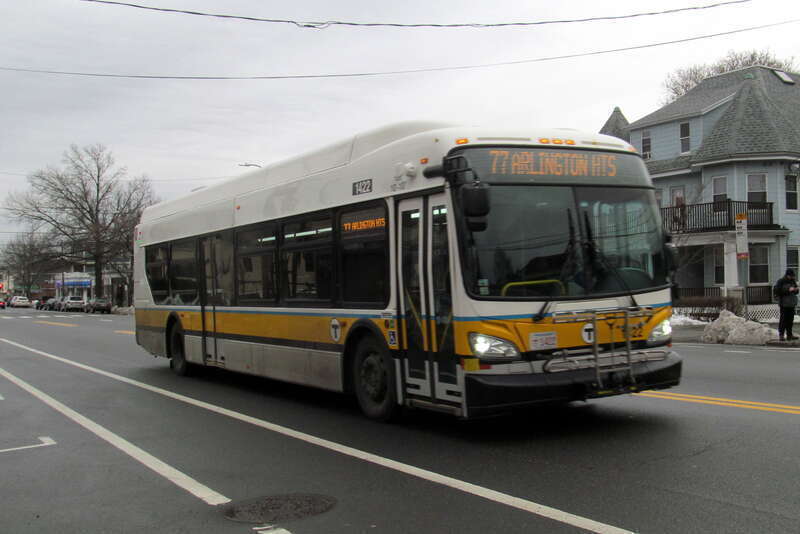MBTA route 77 bus in East Arlington in March 2017