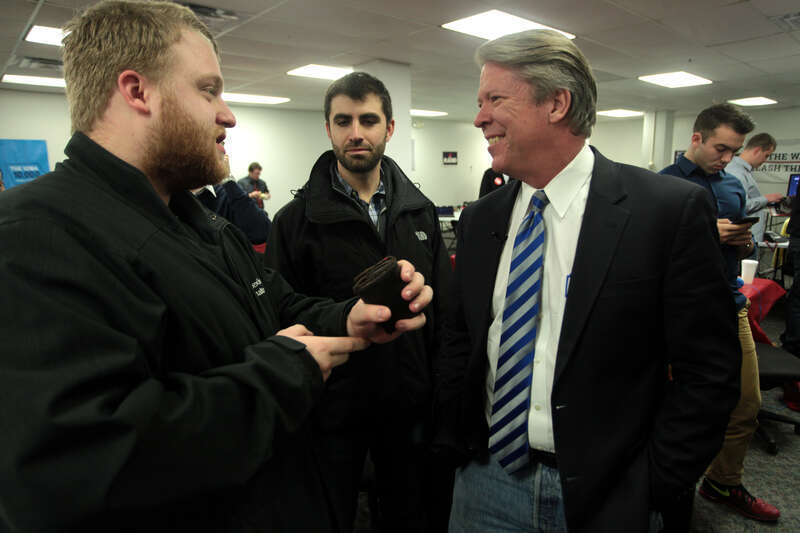 Major Garrett speaking with supporters of U.S. Senator Rand Paul at a campaign office visit at his Iowa campaign headquarters in Des Moines, Iowa.

Please attribute to Gage Skidmore if used elsewhere.