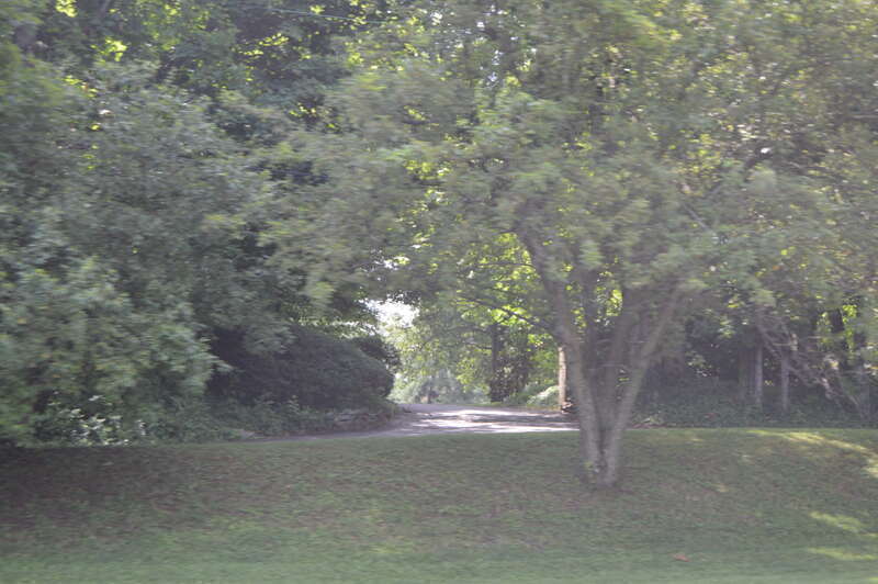 Looking down the driveway of Mansfield from Shriner Drive in Lexington, Kentucky, United States.  The house, invisible from the street on all sides, is listed on the National Register of Historic Places.
