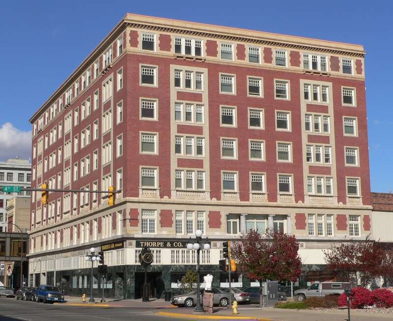Martin Hotel, located at northeast corner of 4th and Pierce in Sioux City, Nebraska; seen from the southwest.