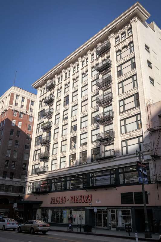 The 1913 Metropolitan Building, formerly home to both JJ Newberry's and Fosgate and Rees soda fountain, in the Broadway Theater and Commercial District of Los Angeles