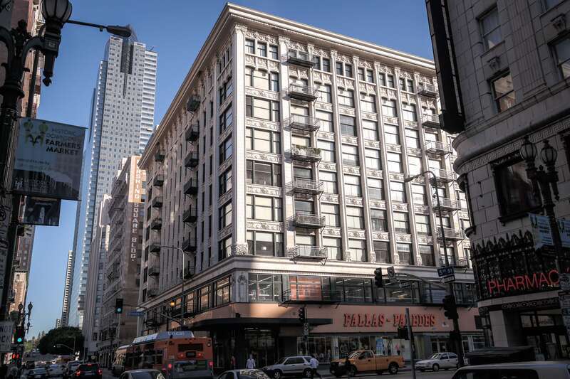 The 1913 Metropolitan Building, formerly home to both JJ Newberry's and Fosgate and Rees soda fountain, in the Broadway Theater and Commercial District of Los Angeles
