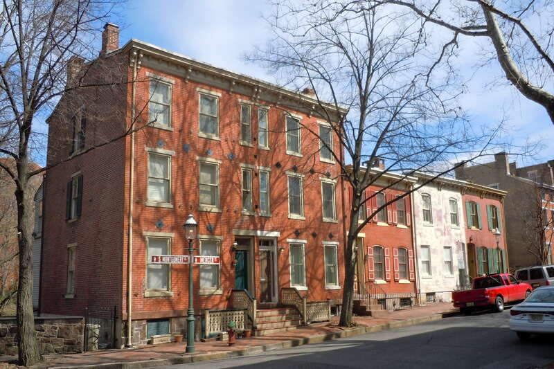 Houses in Mill Hill Historic District, on the NRHP since December 12, 1977.  The historic district is roughly bounded by Clay, Jackson, Front, Market, Broad, and Greenwood Sts. in Trenton, New Jersey.