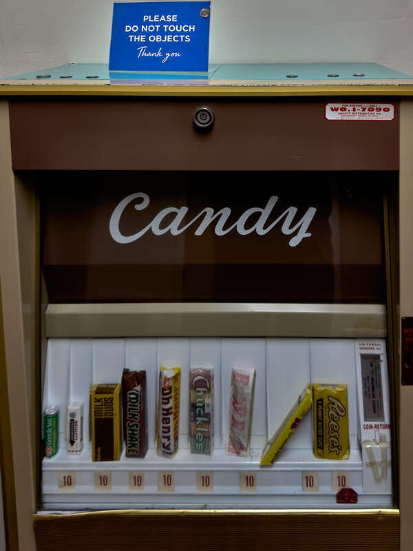 The candy machine.  Stevie Wonder used to scan for dimes on the top of the machine, the hit the fourth lever from the right to get his favorite, a Baby Ruth