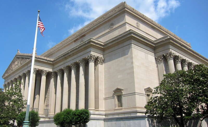 The National Archives Building located at 700 Pennsylvania Avenue, N.W., on the National Mall in Washington, D.C.  Built 1931–37 to the designs of noted architect John Russell Pope, the Neoclassical building was listed on the National Register of
