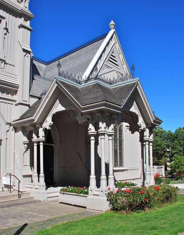 The porte-cochère of the Old Church (originally the Calvary Presbyterian Church), in Portland, Oregon.  The church was built in 1882 and is located at 11th Avenue and Clay Street in downtown Portland.