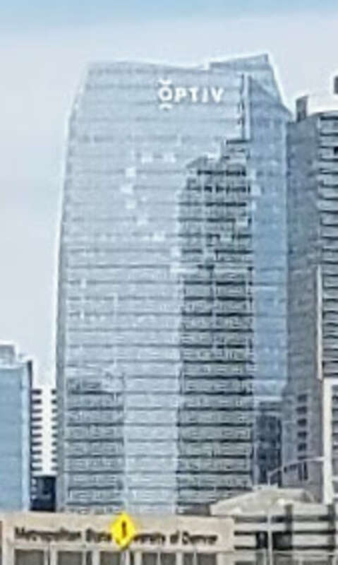 Optiv headquarters with heart symbol during the pandemic.