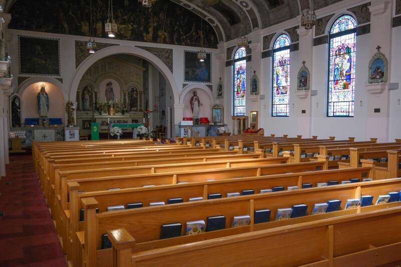 Inside Our Lady of the Rosary Church in Little Italy, San Diego
