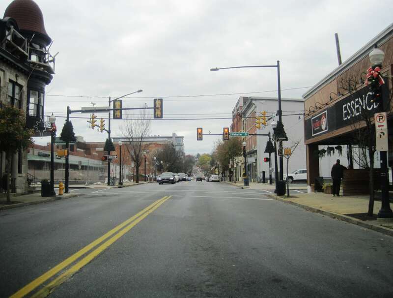 Photo of northbound Pennsylvania Route 412 (westbound East 3rd Street) in downtown Bethlehem, Pennsylvania. Photo taken looking west before Webster Street within the South Bethlehem Downtown Historic District.