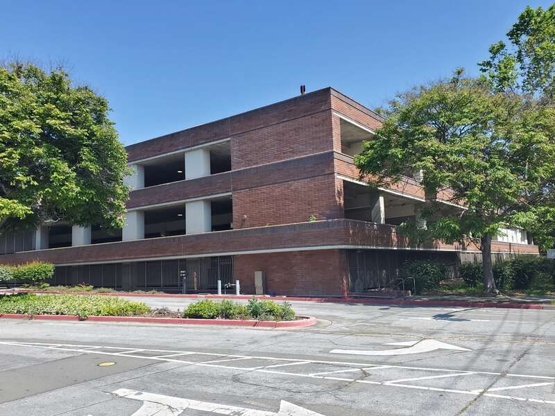 The parking garage at Hayward station in May 2024