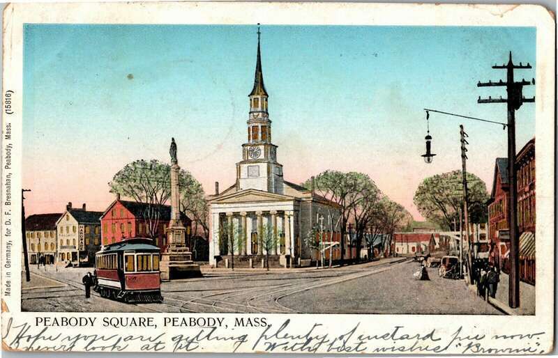 Undivided back postcard of Peabody Square, postmarked 1906