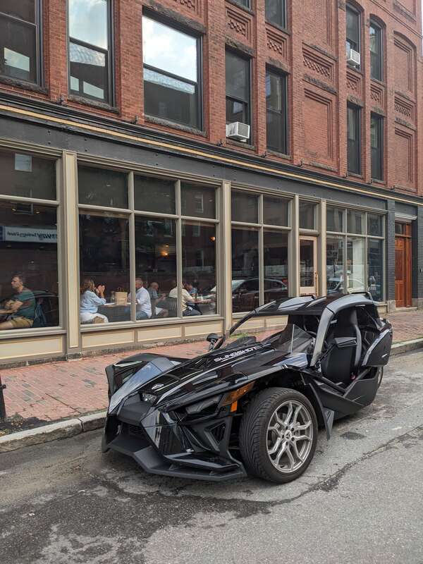 Polaris Slingshot parked in downtown Portland, Maine.
