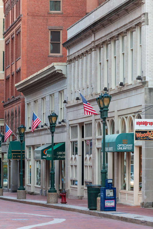 Numbers 64, 50, 44, and 40, on the north side of Pratt Street. A Historic District in Hartford, Connecticut.