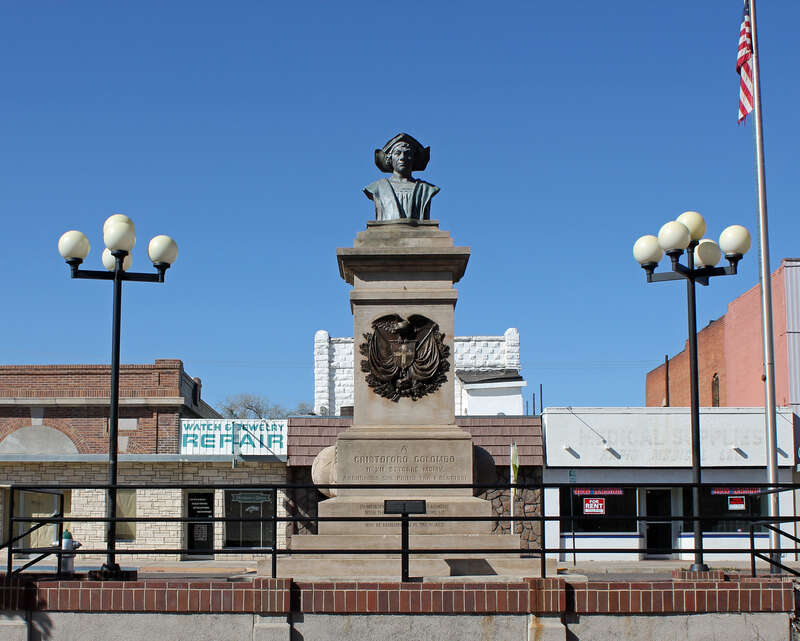The Pueblo Christopher Columbus Monument, located in the median in the 100 block of East Abriendo Avenue in Pueblo, Colorado. The monument, built in 1905, is listed on the National Register of Historic Places.
