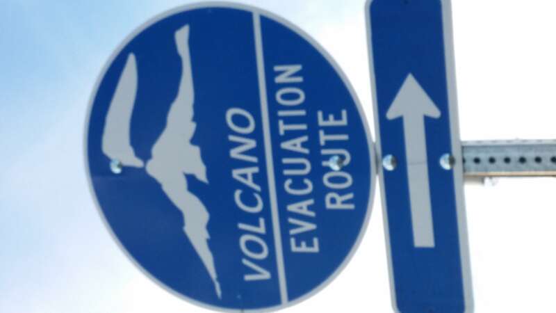 Volcano evacuation sign in Puyallup, WA, USA
