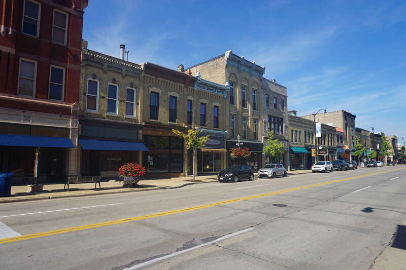 Main Street in Racine, Wisconsin (United States).