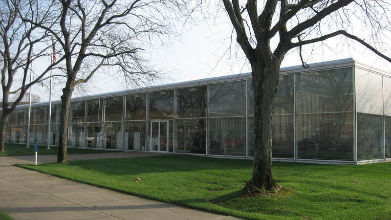 Front of the offices of The Republic, located at 333 Second Street (State Road 46) in Columbus, Indiana, United States.  Built in 1971, it has been designated a National Historic Landmark.