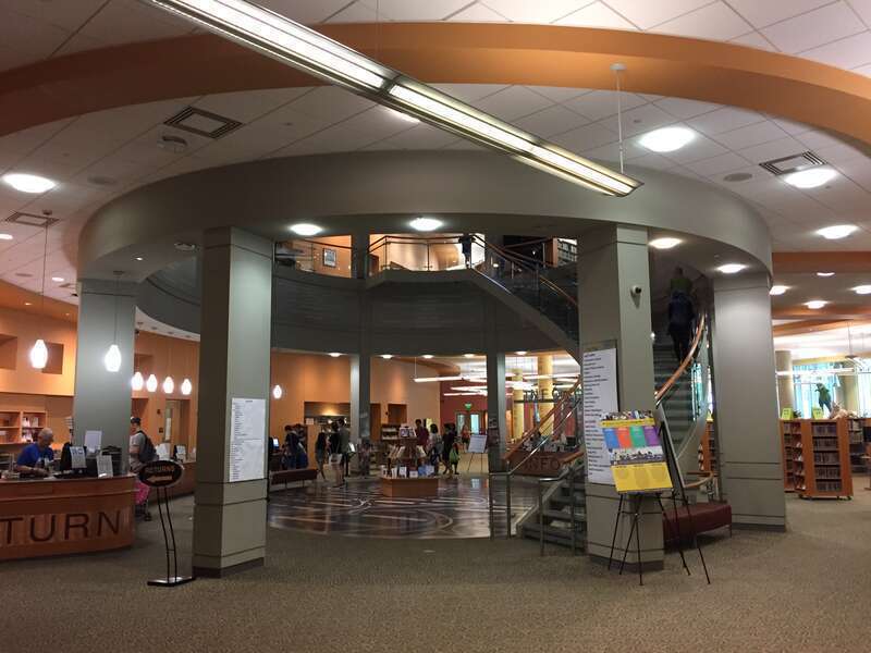 Interior of Rockville Memorial Library, part of Montgomery County Public Libraries, in Rockville, Maryland in 2018