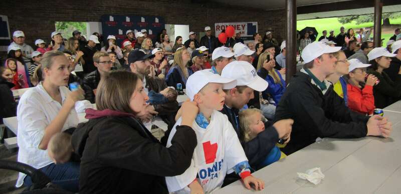 People attending a campaign event in Provo, Utah for Mitt Romney's senatorial campaign.