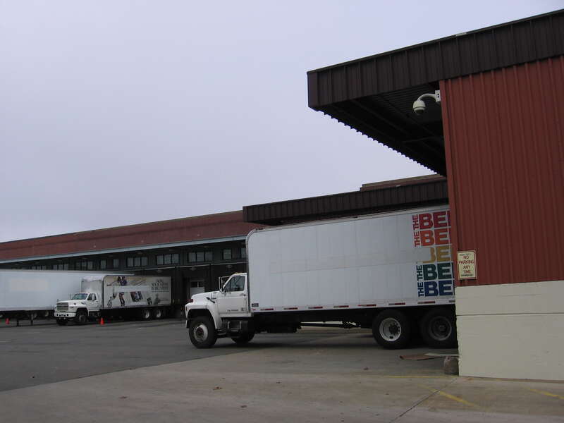 The shipping docks behind the main offices of The Sacramento Bee newspaper in Sacramento, California, USA.  This view is from near 23rd Street looking northwest.