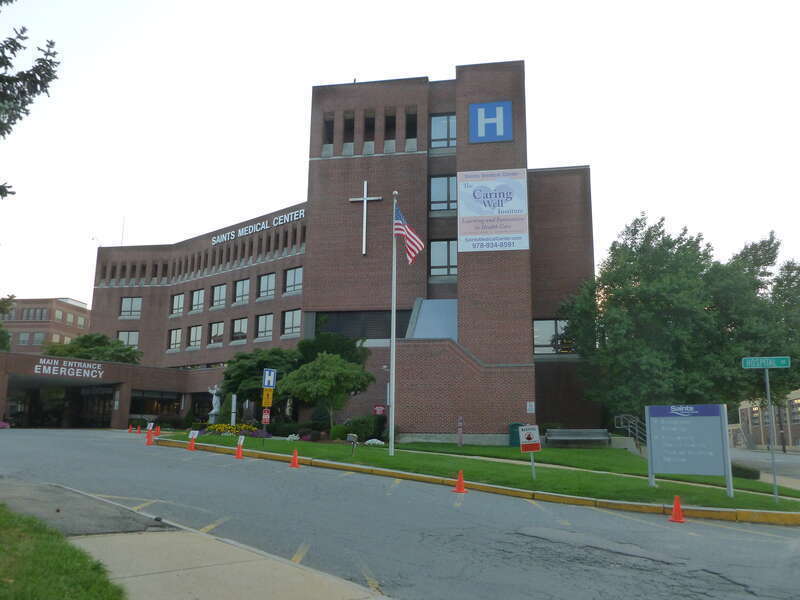 Saint Medical Center, located at 1 Hospital Drive, Lowell, Massachusetts.  East side entrance shown.