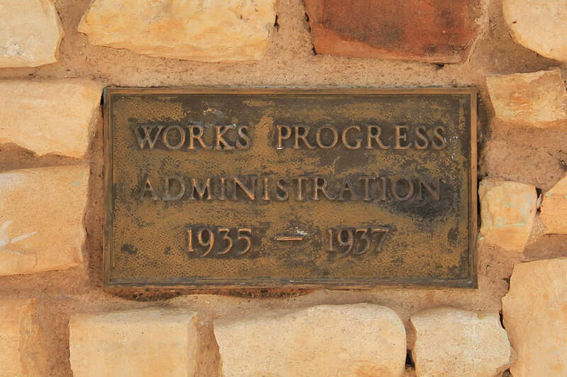 The Works Progress Administration plaque on the municipal swimming pool in San Angelo, Texas, United States.