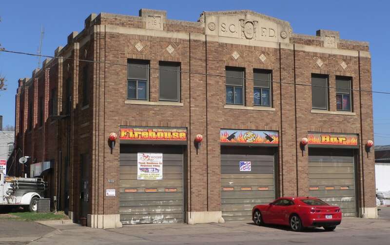 Sioux City Fire Station No. 3, now the Firehouse Bar, located at 1211 5th Street in Sioux City, Iowa; seen from the southwest.