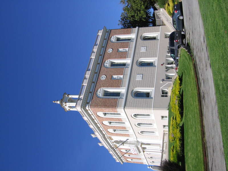 The City Hall in South San Francisco, California, USA.  This is a view of the east facing elevation and the south side facing Grand Avenue.