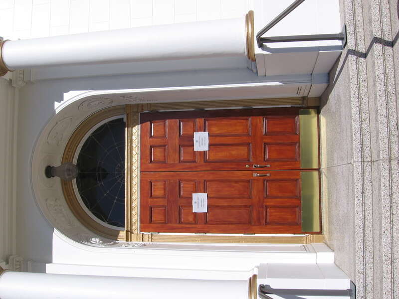 The front door of the City Hall in South San Francisco, California, USA.