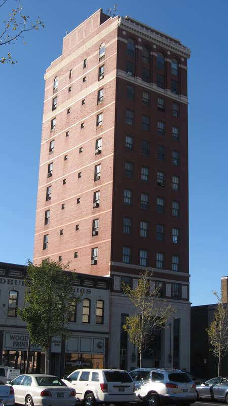 Eastern and southern sides of the Sycamore Building, located at 23-27 S. Sixth Street in Terre Haute, Indiana, United States.  Built in 1882, it is listed on the National Register of Historic Places.