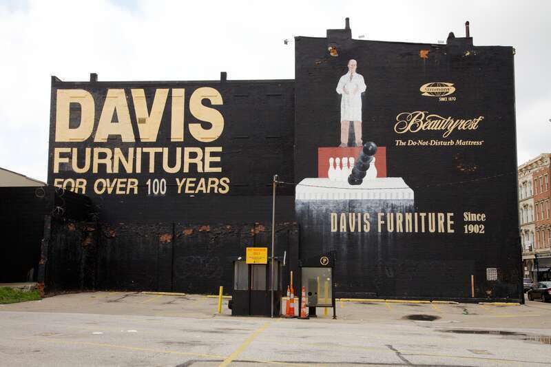 Davis Furniture Store in the Over-the-Rhine district of Cincinnati, Ohio.  And parking lot.