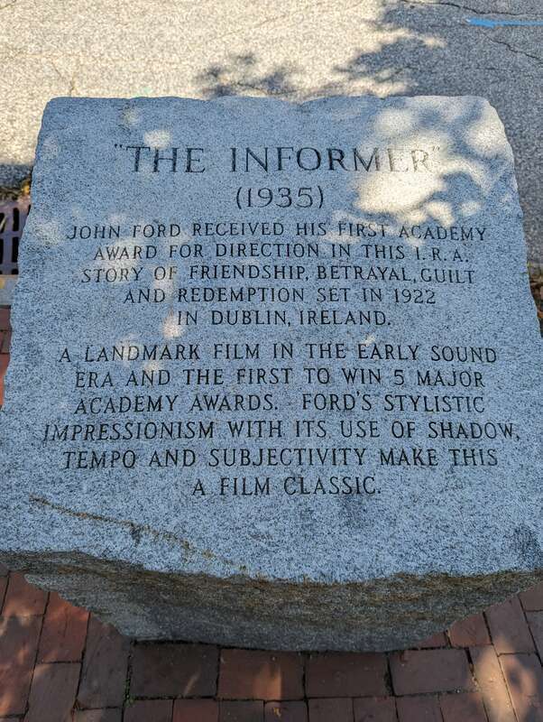 Stone inscription for &quot;The Informer&quot; (1935) at John Ford's statue in Portland, Maine