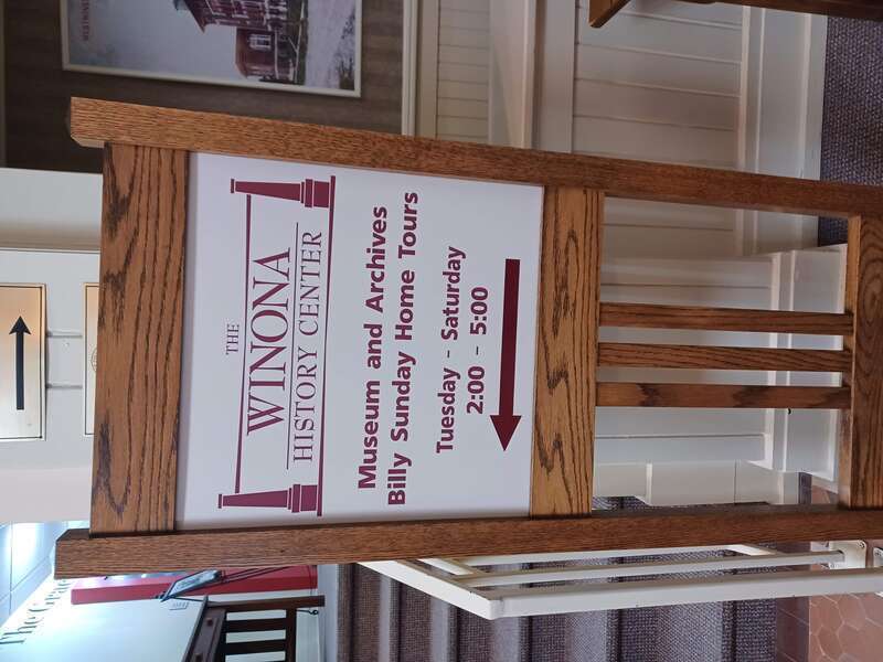 The Winona History Center, interior sign