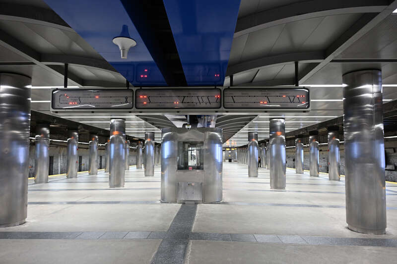 The track map display at Maverick Station, which shows the position of Blue Line trains