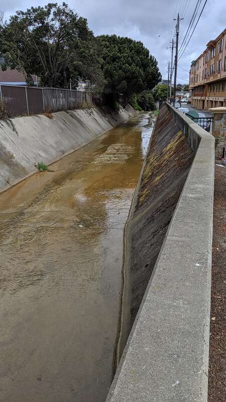 Twelve Mile Creek approaching Colma Creek, looking northeast at Antoinette Lane, South San Francisco