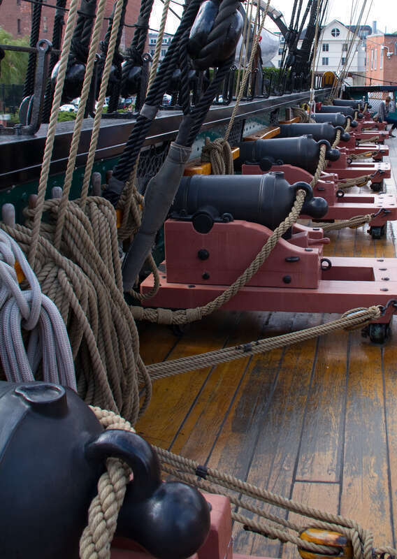 Launched in 1797, USS Constitution was a heavy frigate of the USA navy. Although designated a frigate she was twice the weight of a typical frigate of the time (2,200 tons) and although classed as a 44gun frigate she actually carried over 50 guns.