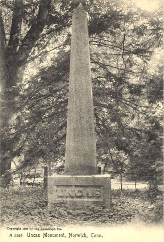 Monument to Native American Sachem Uncas in Norwich, Connecticut, Rotograph Co. A 5384.