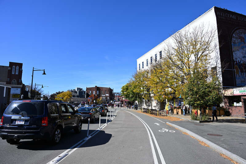 Union Square in Somerville, Massachusetts, looking west