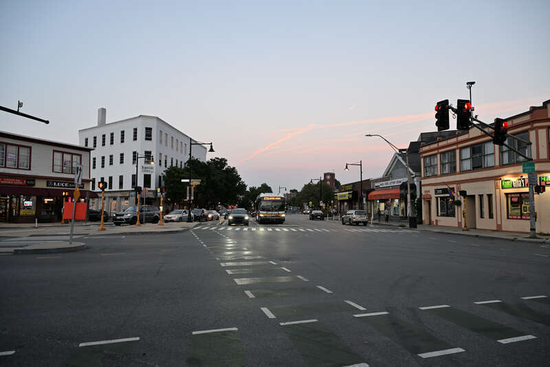 Union Square in Somerville, looking east down Somerville Ave