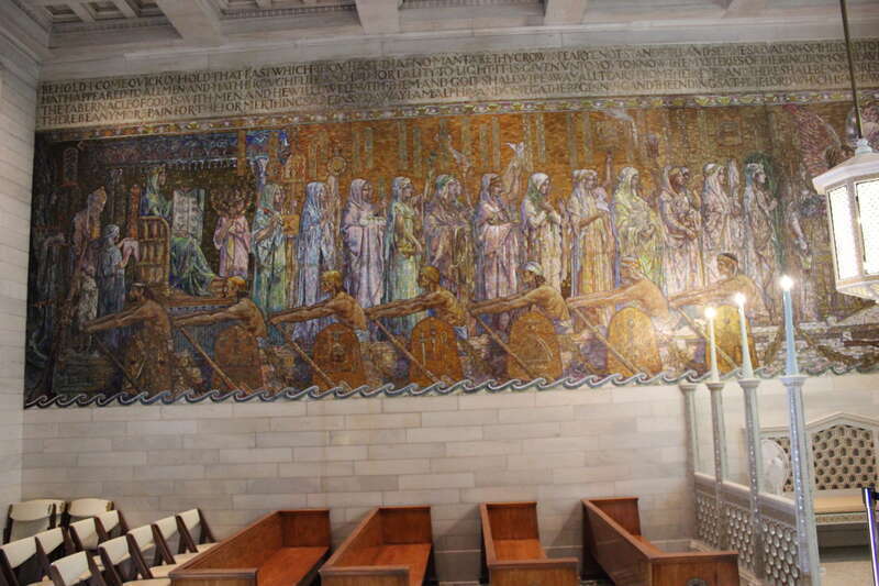 Mosaic inner wall of the Wade Memorial Chapel.